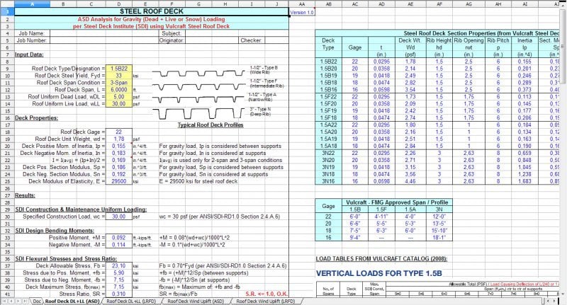 Steel Roof Deck spreadsheet