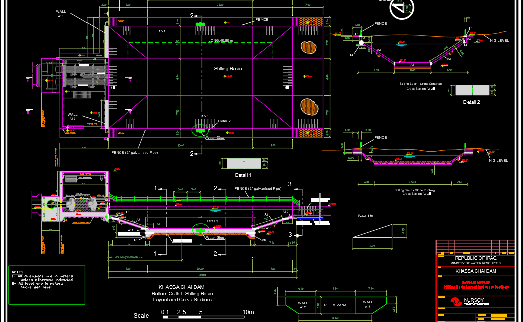 Stilling Bassin Layout and cross sections Free Drawing