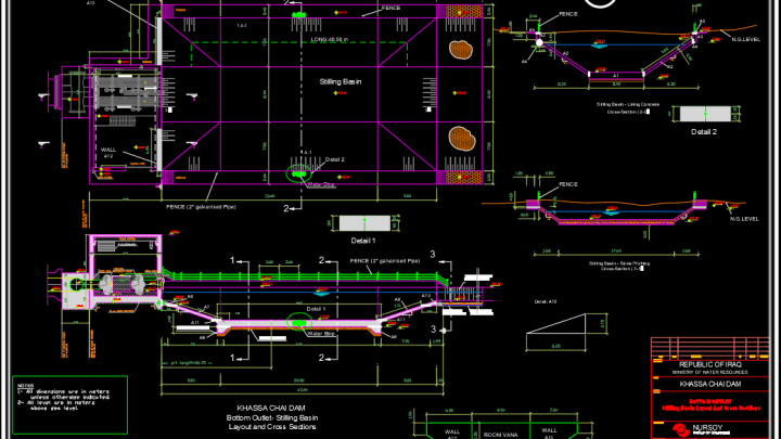 Stilling Bassin Layout and cross sections Free Drawing