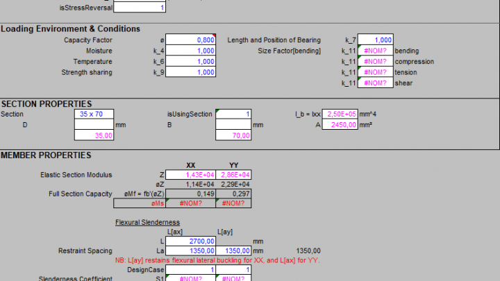 Calculator assessment of timber structures to AS1720 spreadsheet