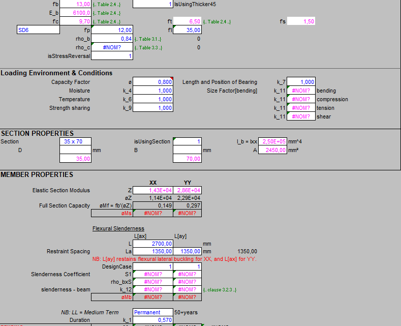 Calculator assessment of timber structures to AS1720 spreadsheet