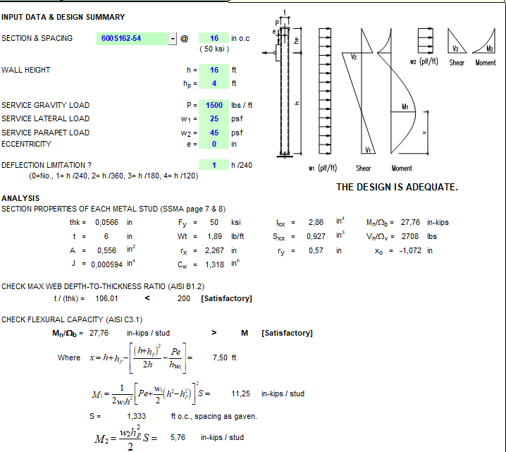 Wall Stud Design Spreadsheet