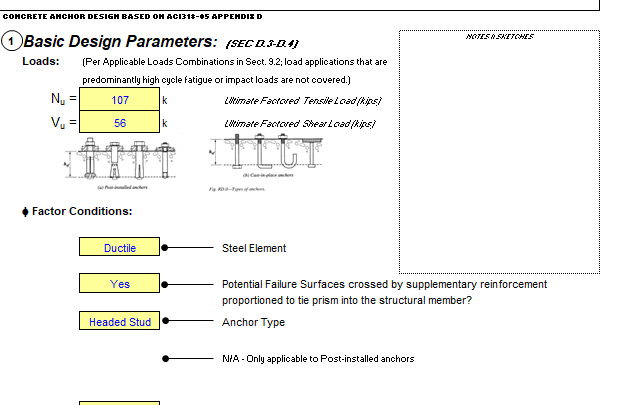 Anchor Bolt Anchorage ACI 318 spreadsheet