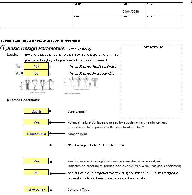 Anchor Bolt Anchorage ACI 318 spreadsheet