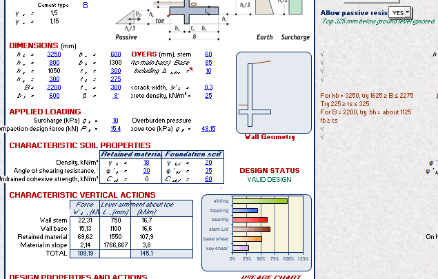 Concrete Retaining wall design Spreadsheet