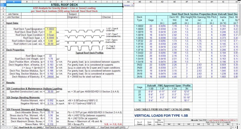 Steel Roof Deck spreadsheet Steel Roof Deck spreadsheet