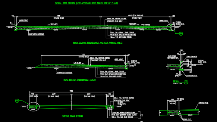 Autocad Details of Road and Car Parking Sections