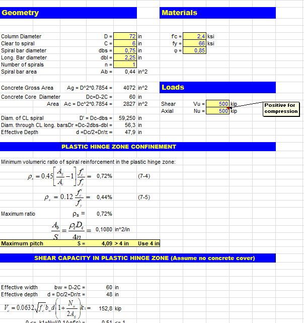 Column Shear Calculation Spreadsheet