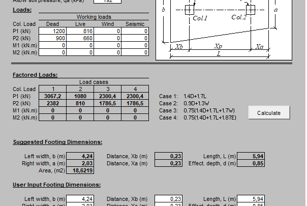 Combined Footing Analysis and Design Spreadsheet