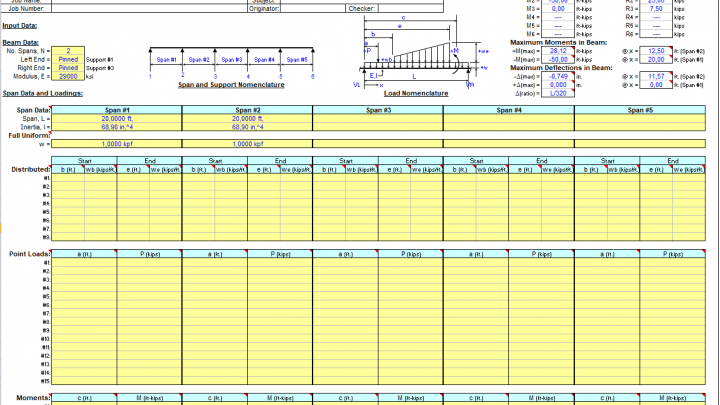 Continuous Span Beam Analysis Spreadsheet