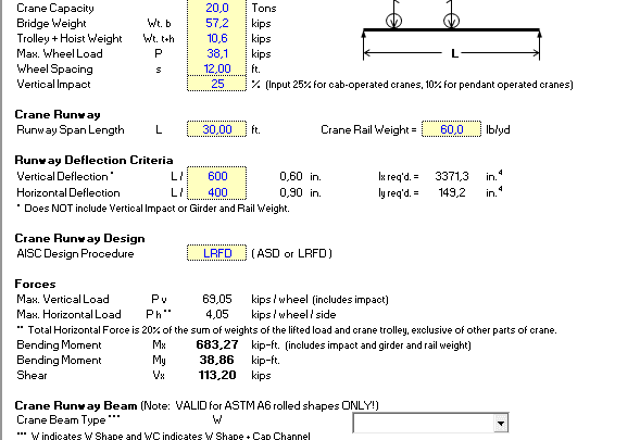 Crane Beam Design Spreadsheet