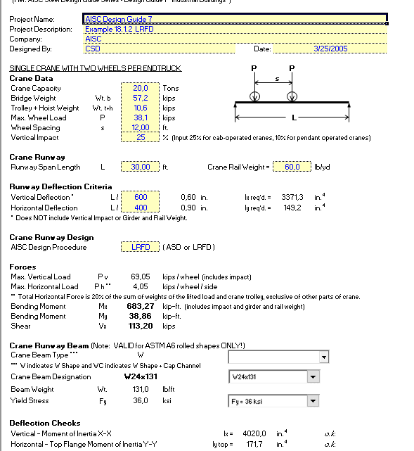 Crane Beam Design Spreadsheet