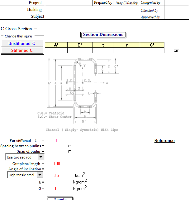 Design of C Purlins Spreadsheet