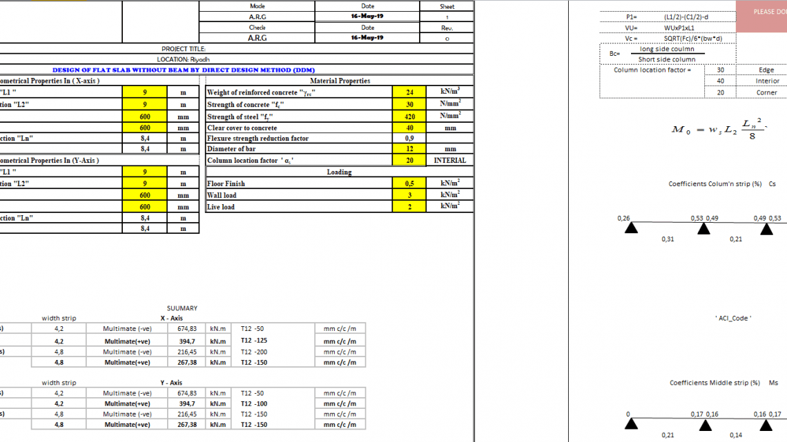 Design of Flat Slab Without Beam Spreadsheet