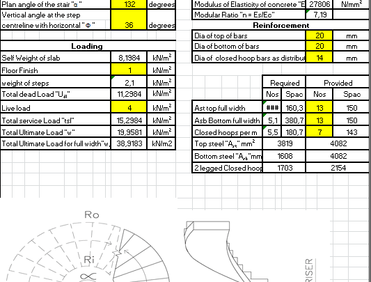 Design of Helicoidal Stair Spreadsheet