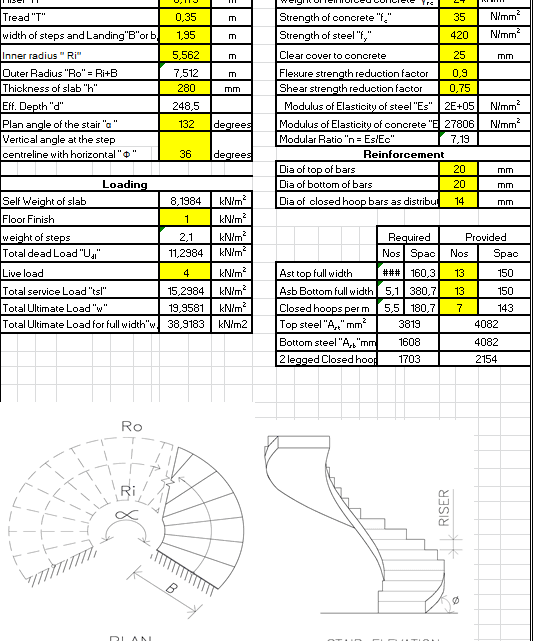 Design of Helicoidal Stair Spreadsheet
