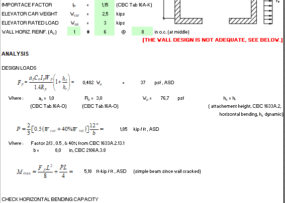 Elevator Masonry Wall Design Spreadsheet