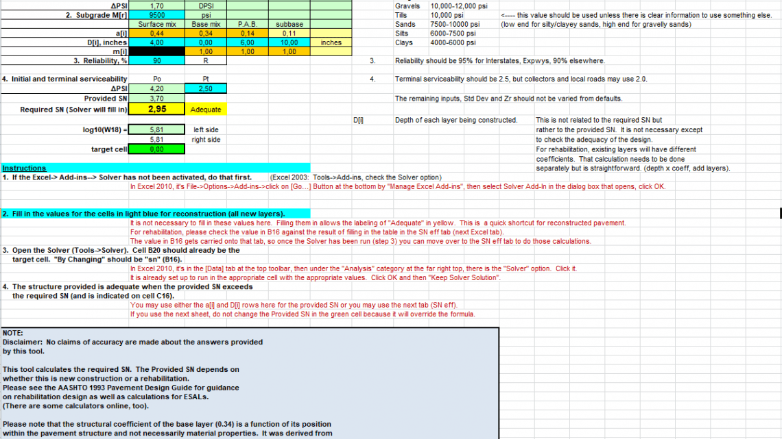 Flexible Pavement Design Spreadsheet