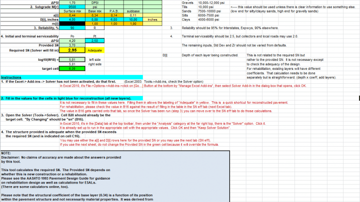 Flexible Pavement Design Spreadsheet