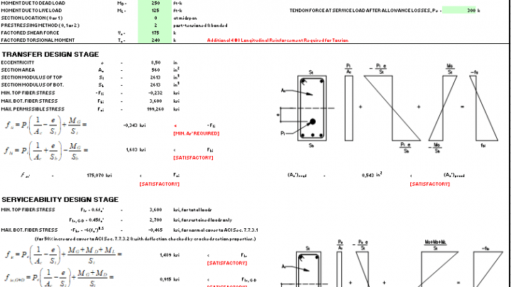 Flexural Design for Prestressed Member Spreadsheet