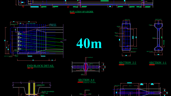 Girder Elevation and section reinforcement Free Drawing