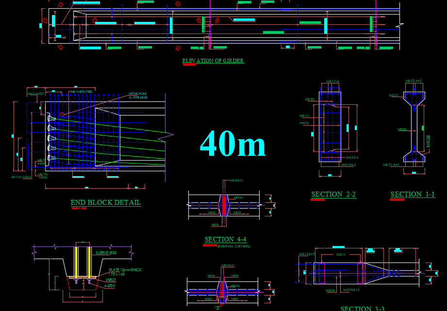 Girder Elevation and section reinforcement Free Drawing