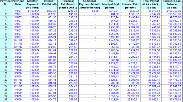 Loan Monthly Payments and Amortization schedule Spreadsheet