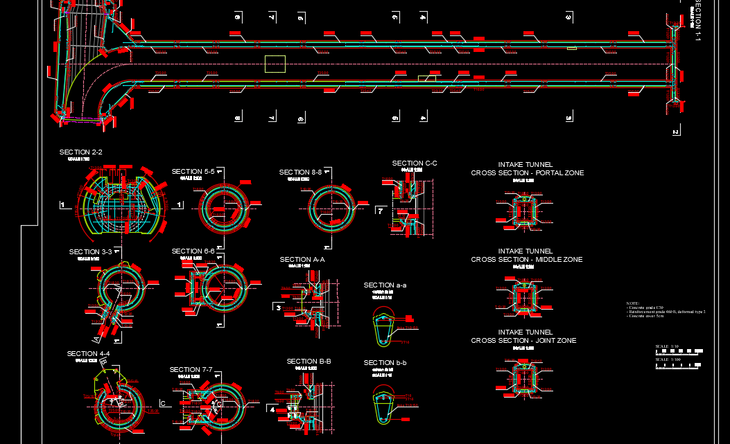 Multilevel Water Intake Reinforcement Autocad Drawing