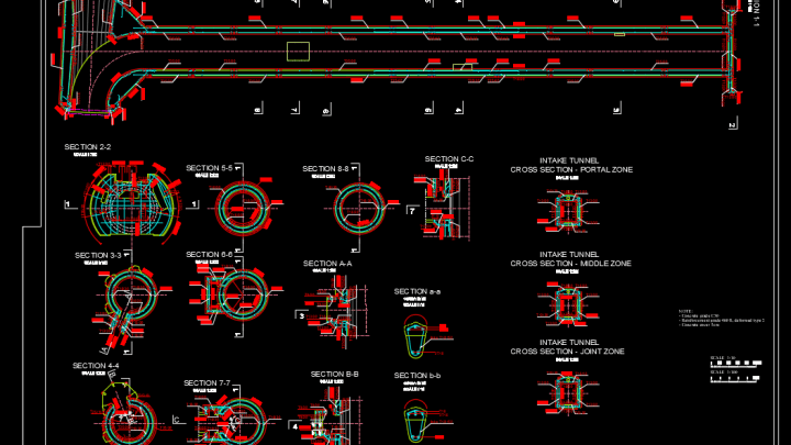 Multilevel Water Intake Reinforcement Autocad Drawing