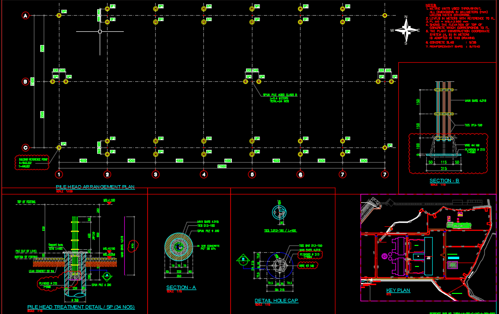 Pile Head Arrangement Plan Autocad Drawing