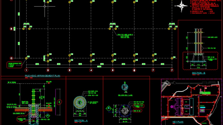 Pile Head Arrangement Plan Autocad Drawing