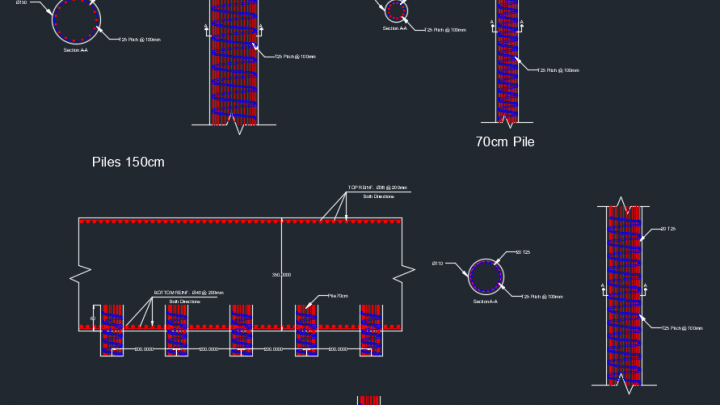 Piles and raft reinforcement Free Drawing