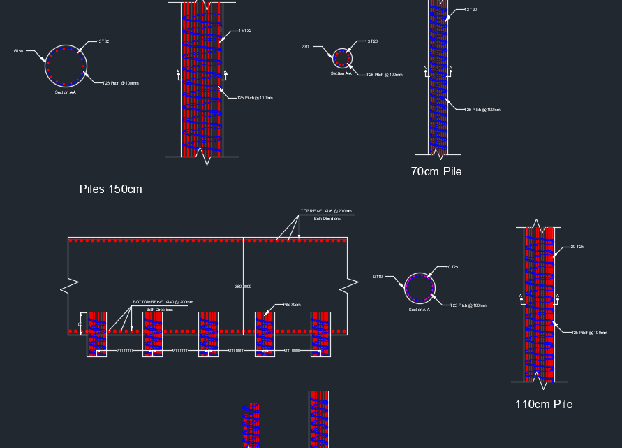 Piles and raft reinforcement Free Drawing