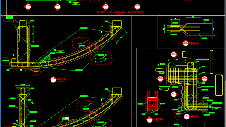 Precast Beams Reinforcement Autocad Drawing