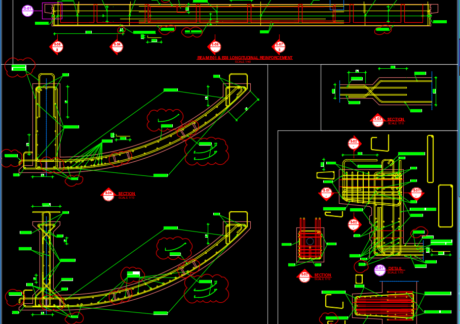 Precast Beams Reinforcement Autocad Drawing