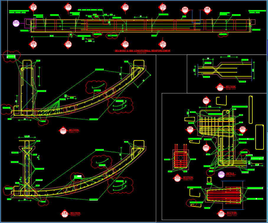 Precast Beams Reinforcement Autocad Drawing