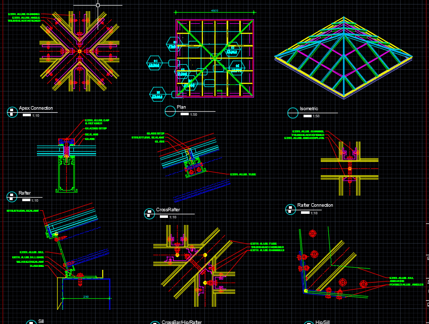 Skylight Plan and sections details Free Autocad