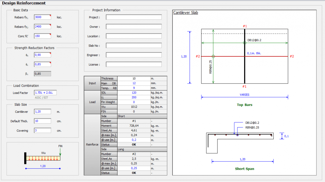 Slab Cantilever Reinforcement Design Spreadsheet