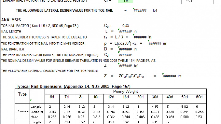 Toe-Nail Connection Design Spreadsheet