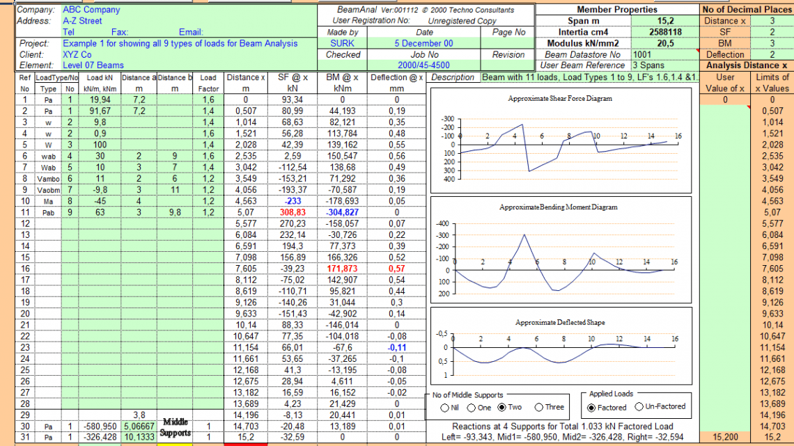 Beam Analysis Spreadsheet