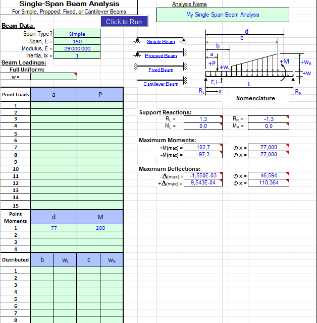 Continuous and Single Beam Analysis Spreadsheet