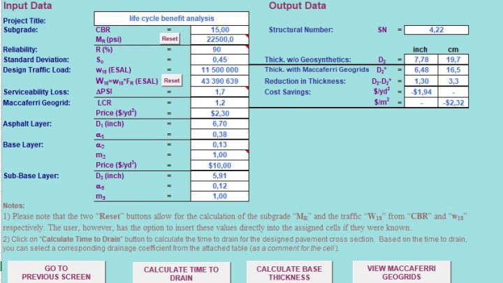 Design of Flexible Pavements with Geogrid Spreadsheet