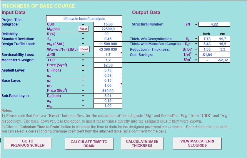 Design of Flexible Pavements with Geogrid Spreadsheet