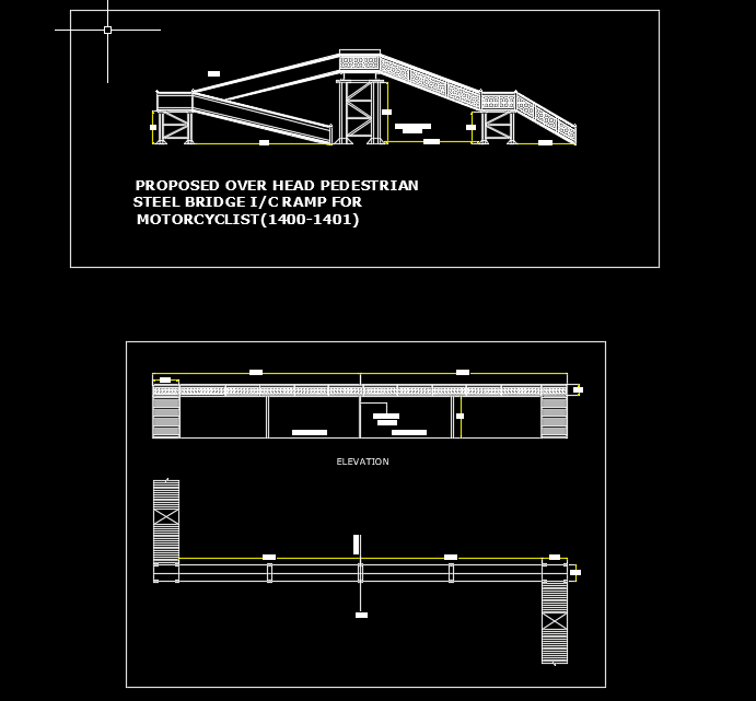 Pedestrian Steel Bridge Autocad Drawing