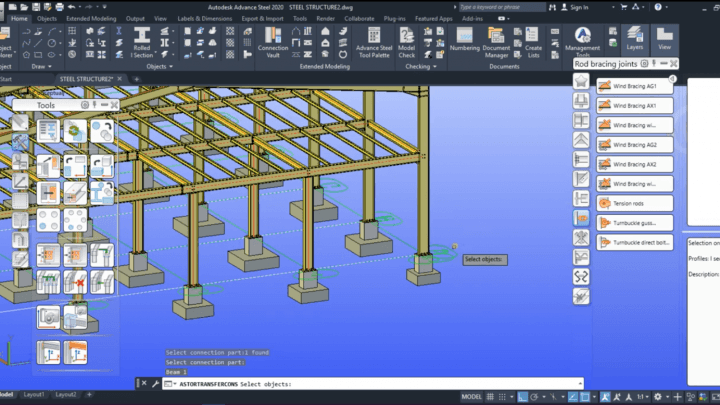 ADVANCE STEEL 2020 : WIND BRACING/ROD BRACING, PEDESTAL AND FOOTING