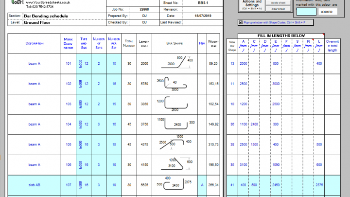 Bar Bending Schedule Excel Sheet