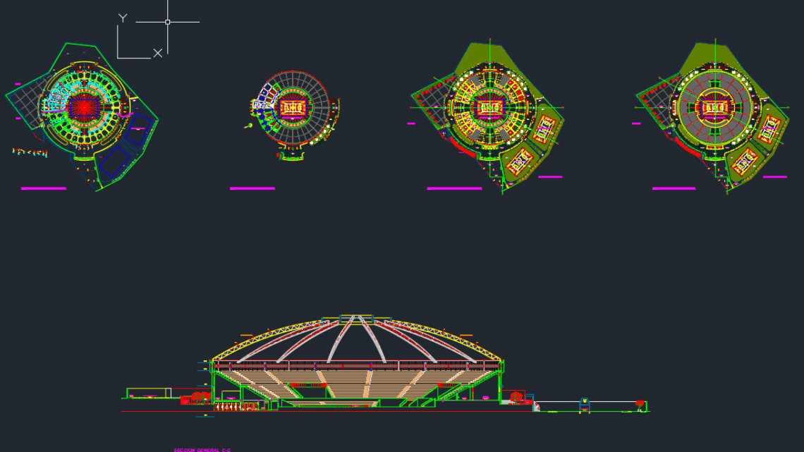 Coliseum Layout Plan and Elevation Autocad DWG File