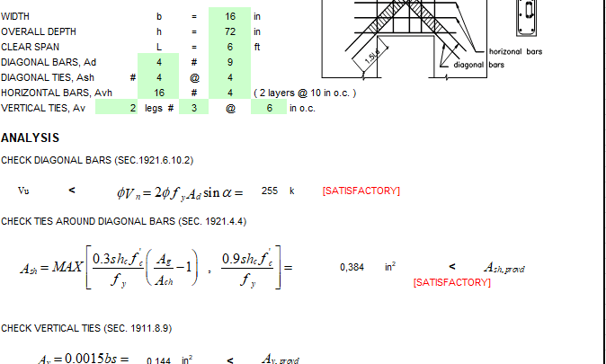 Coupling Beam Design Excel Sheet