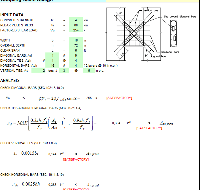 Coupling Beam Design Excel Sheet