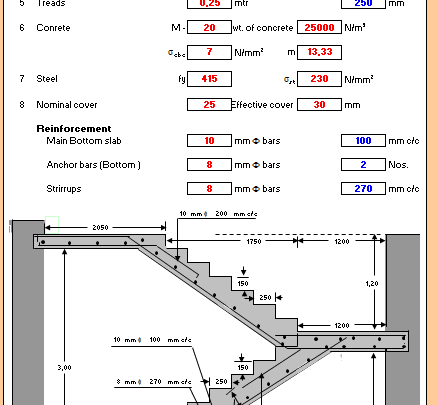 Design of Dog-Legged Stair Excel Sheet